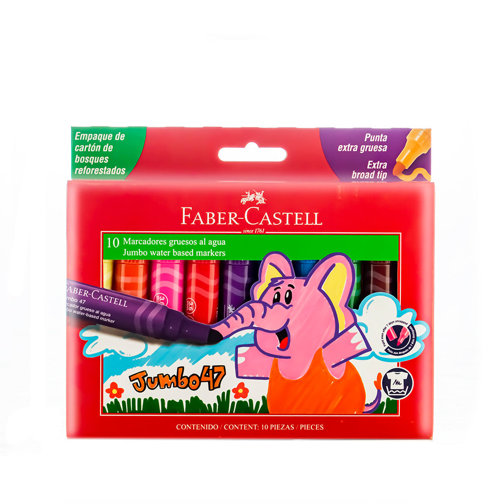 Plumones jumbo 47 cartón x 10 unidades Faber Castell
