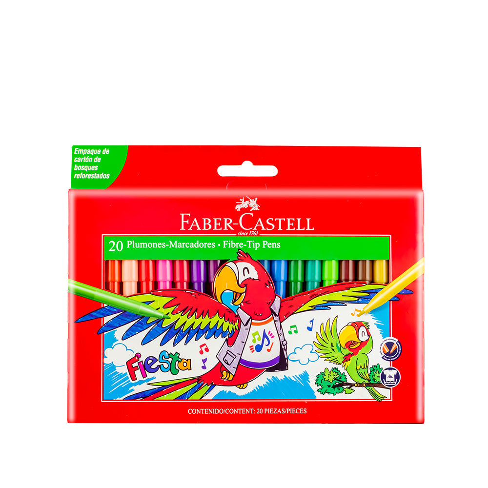 Plumones delgados 45 fiesta cartón x 20 unidades Faber Castell