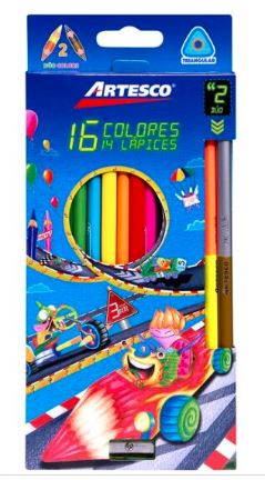 Colores largos triangulares x 14 unidades 16 colores + tajador Artesco