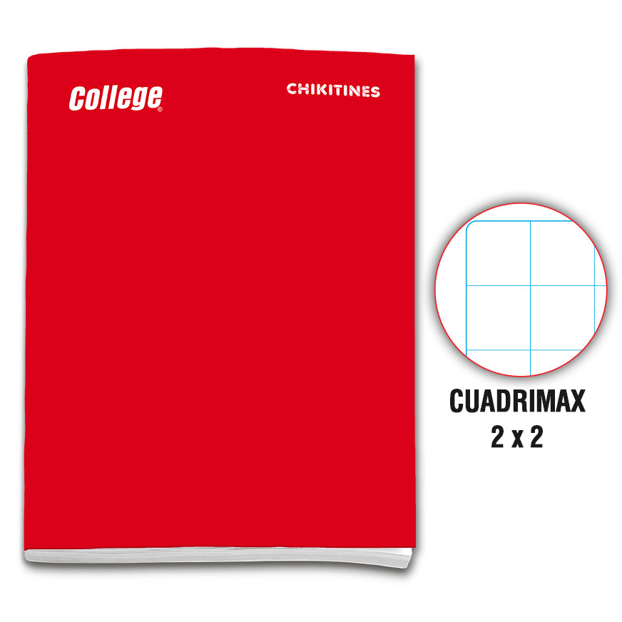 Cuaderno engrapado cuadrimax 2x2 A4x80 hojas rojo Chikitines College