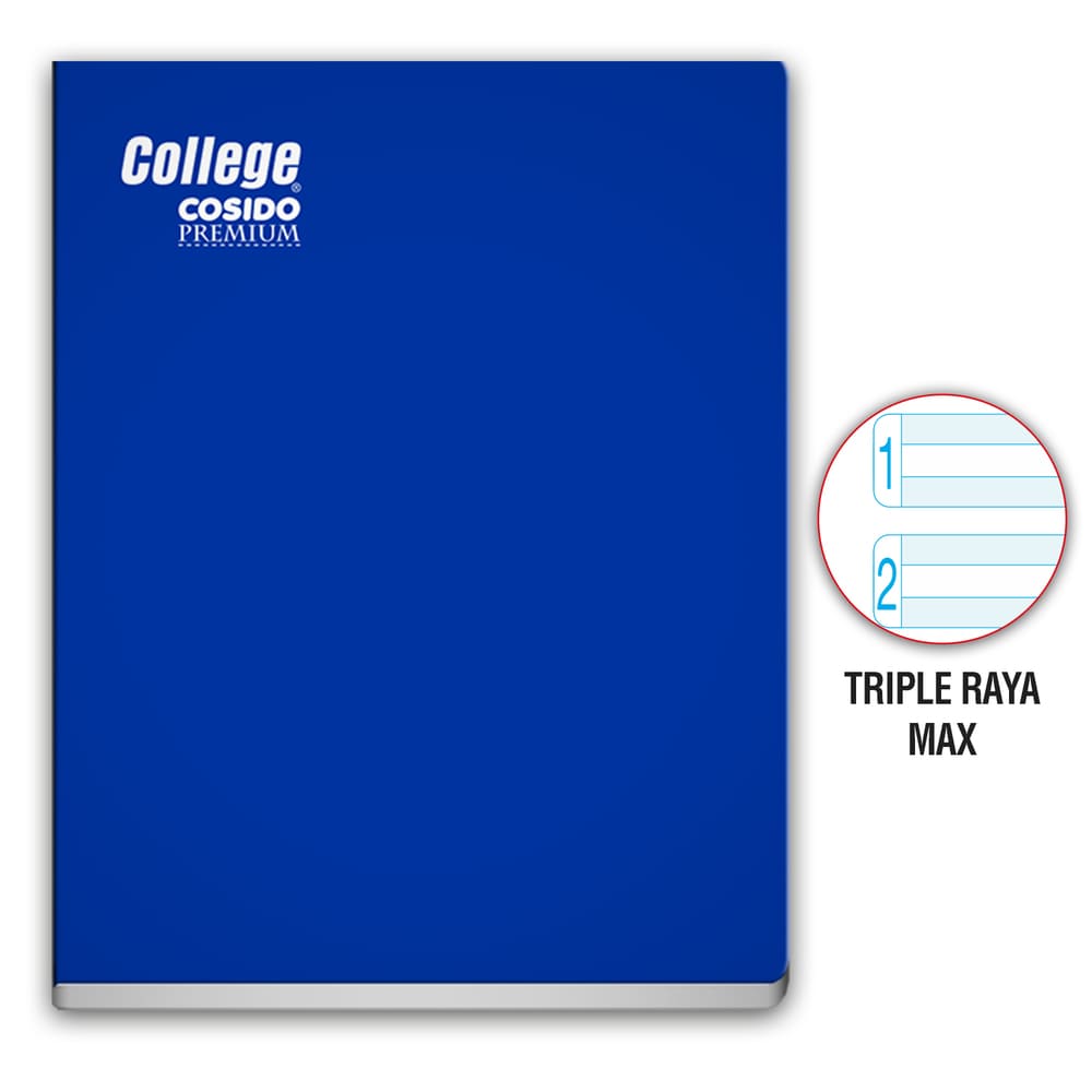 Cuaderno Cosido triple raya Max A4 80 hojas Azul College