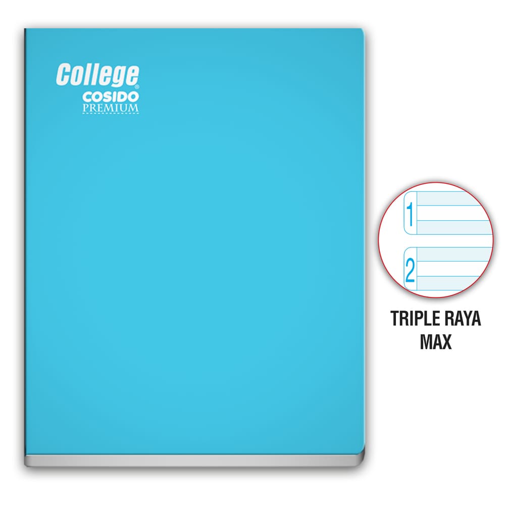 Cuaderno Cosido triple raya Max A4 80 hojas Celeste College