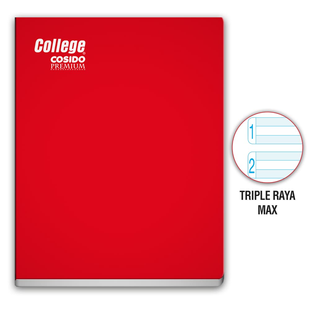 Cuaderno Cosido triple raya Max A4 80 hojas Rojo College
