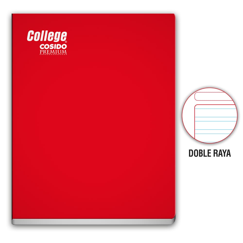 Cuaderno Cosido doble raya A4 80 hojas Rojo College