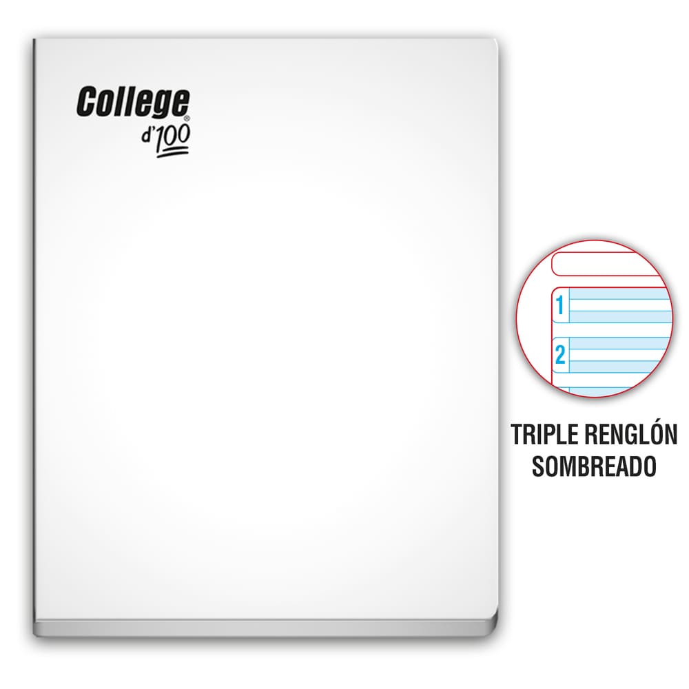 Cuaderno engrapado triple renglon A 4 100 hojas Blanco College