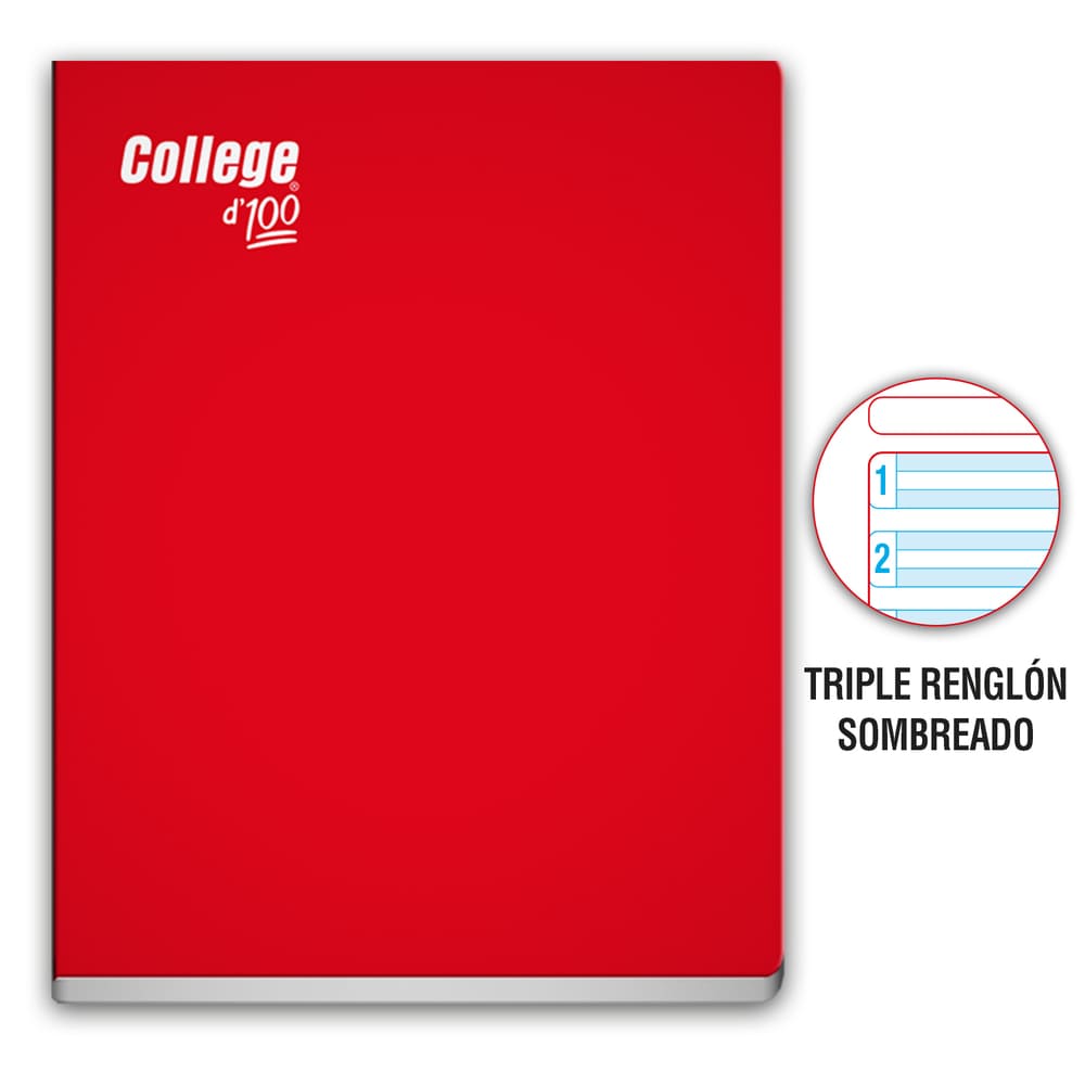 Cuaderno engrapado triple renglon A 4 100 hojas Rojo College