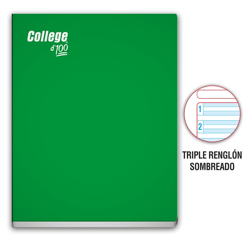 Cuaderno engrapado triple renglon A 4 100 hojas Verde College