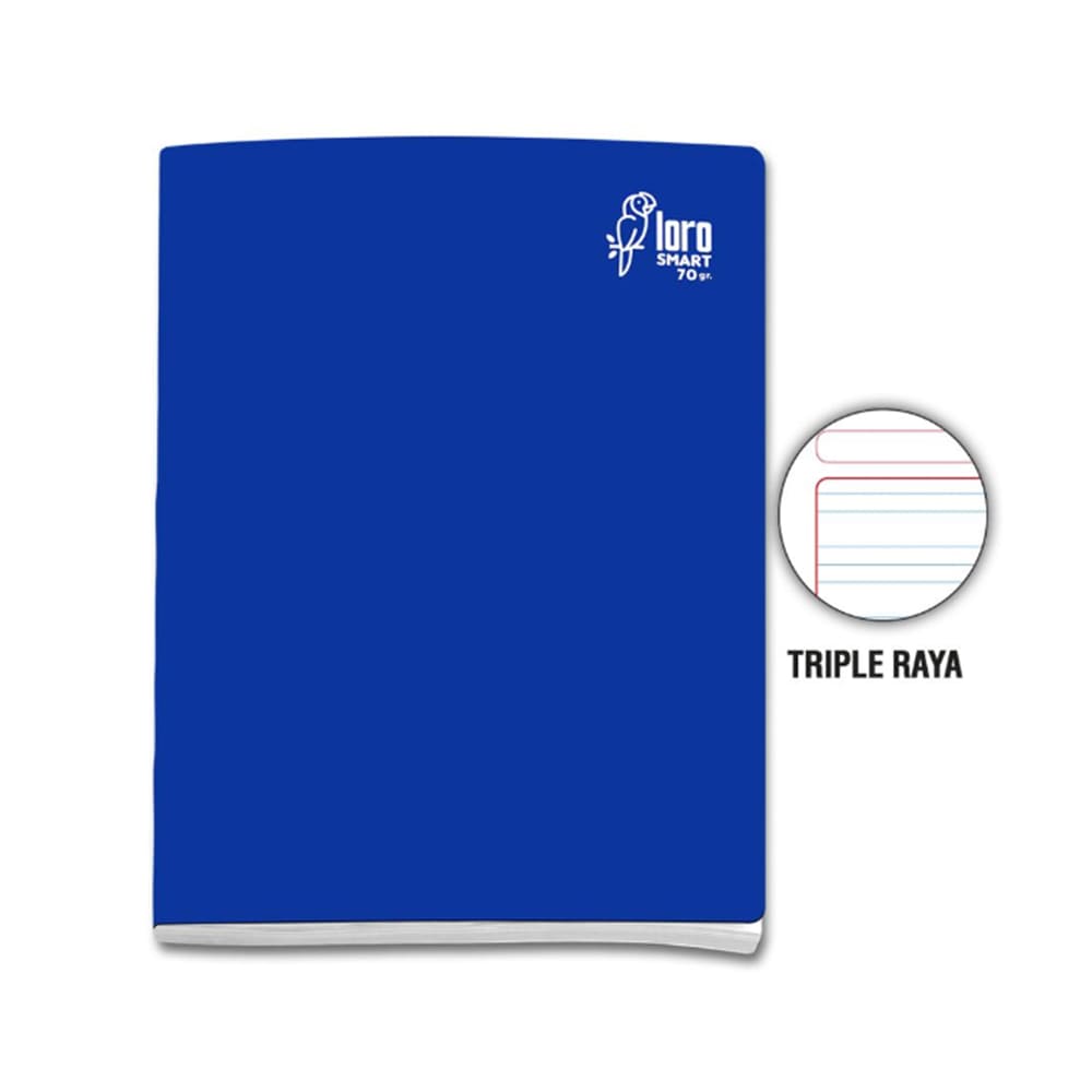 Cuaderno engrapado triple raya A4 80 hojas Azul Loro