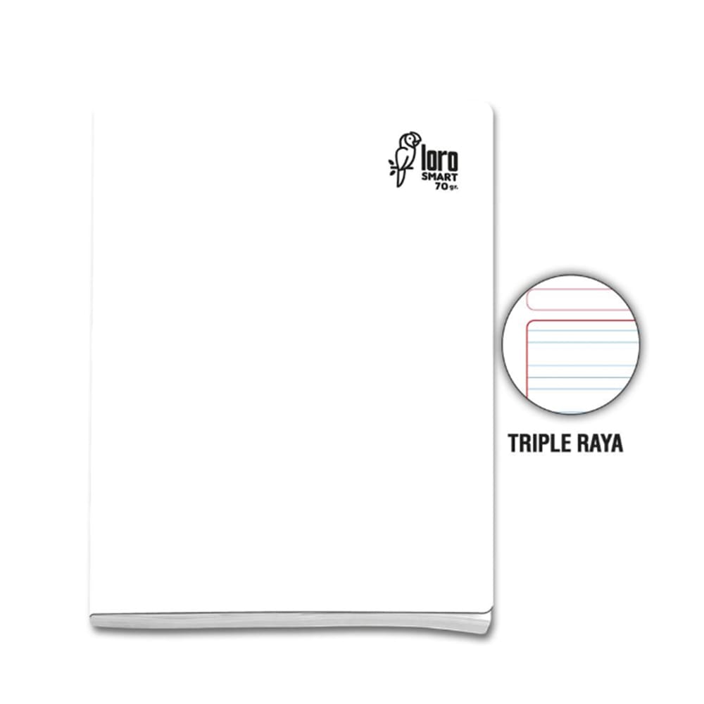 Cuaderno engrapado triple raya A4 80 hojas Blanco Loro
