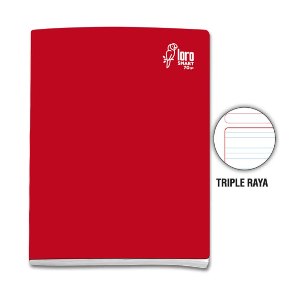 Cuaderno engrapado triple raya A4 80 hojas Rojo Loro