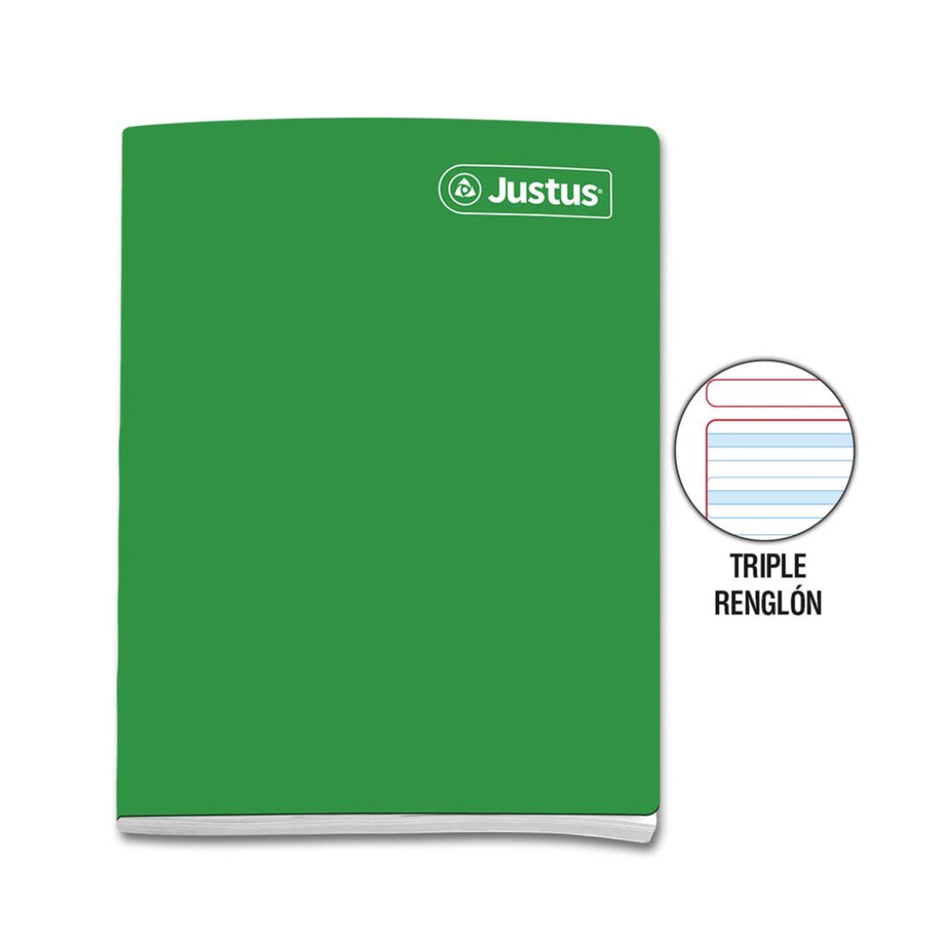 Cuaderno engrapado triple renglon con sombra A4 80 hojas verde Justus