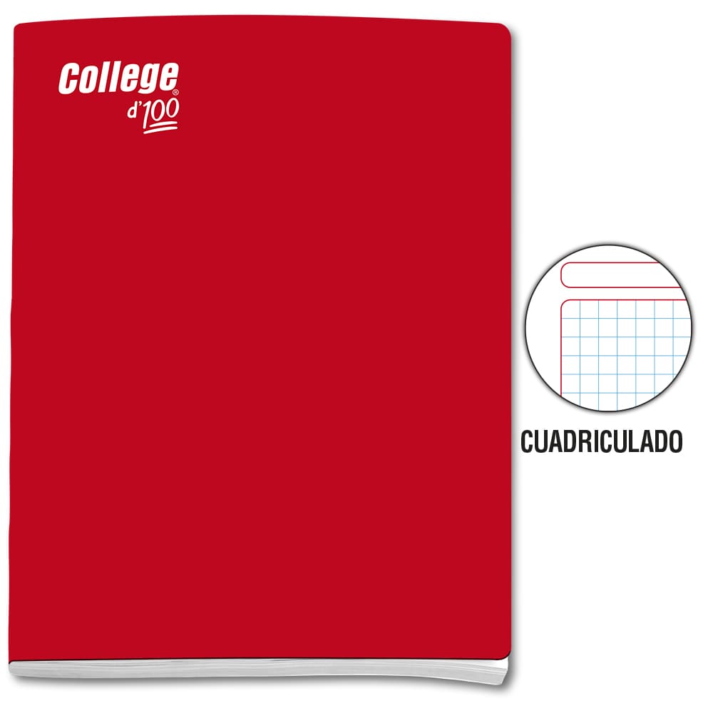 Cuaderno engrapado cuadriculado A4x100 hojas rojo College