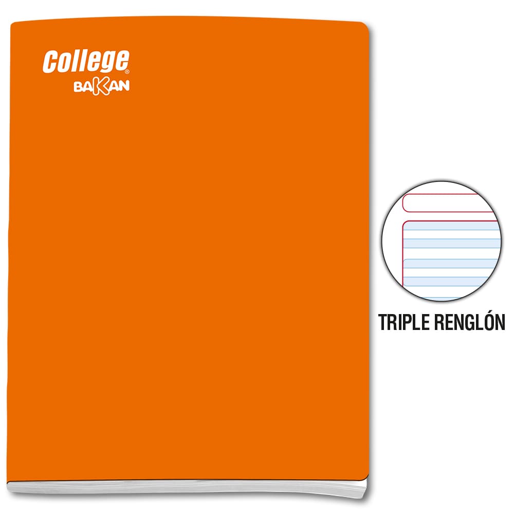 Cuaderno engrapado triple renglón naranja con sombra A4x80 hojas Bakan