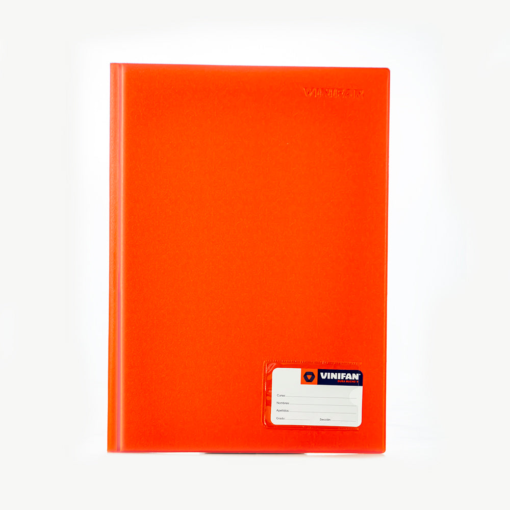 Folder doble tapa con gusano Tamaño: oficio Color: naranja Marca: Vinifan