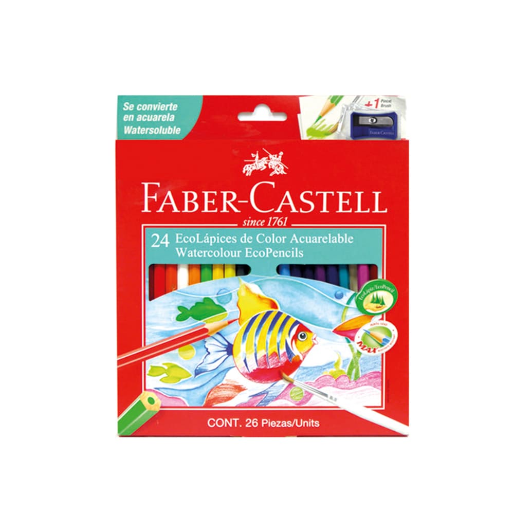 Colores acuarelables largos + 1 tajador x 24 unidades Faber Castell