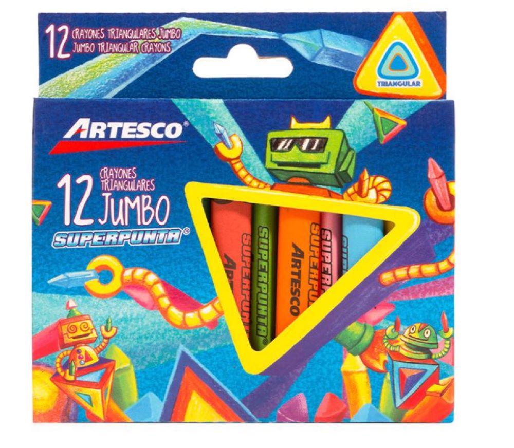 Crayones jumbo x 12 unidades triangulares Artesco