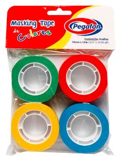 Cinta masking tape 4 colores basicos 3/4x10.94 yd Pegafan