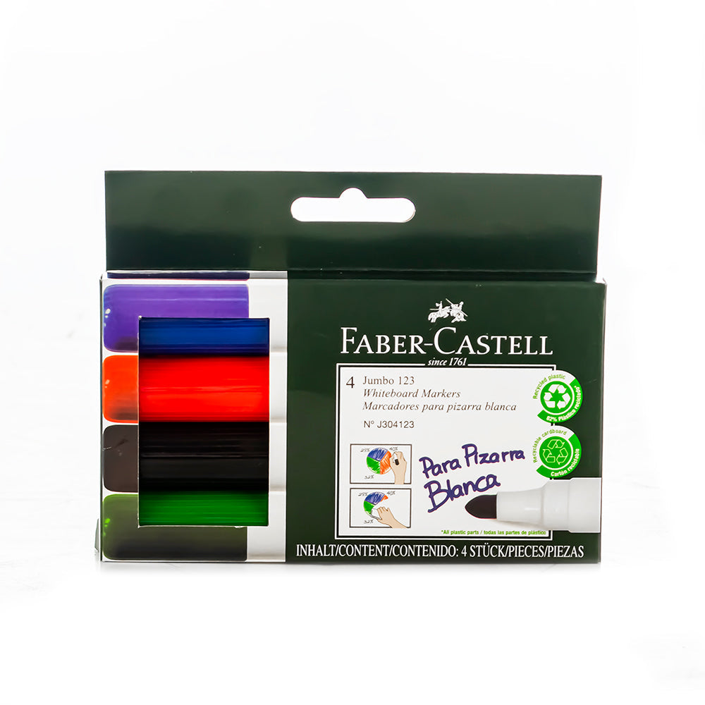 Plumones para pizarra jumbo 123 cartón x 4 unidades  Faber Castell