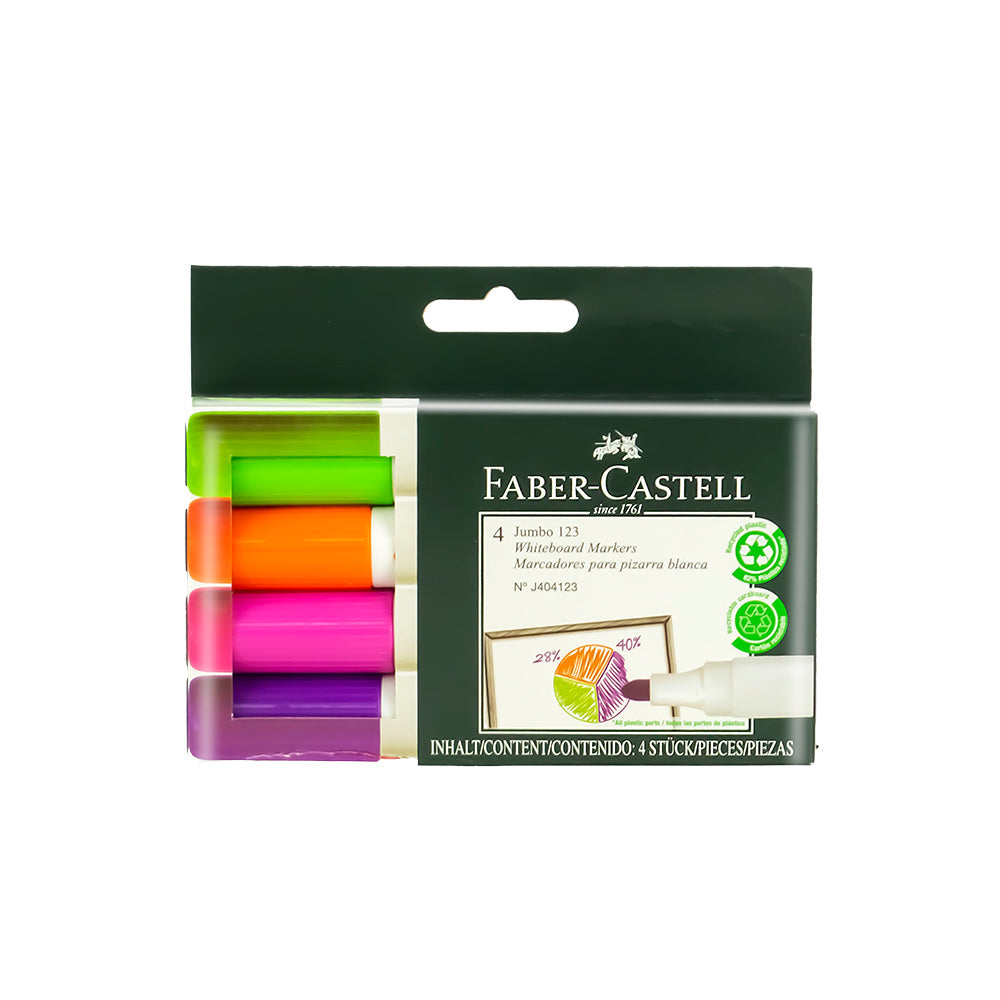 Plumones para pizarra new jumbo 123  cartón x 4 unidades  Faber Castell