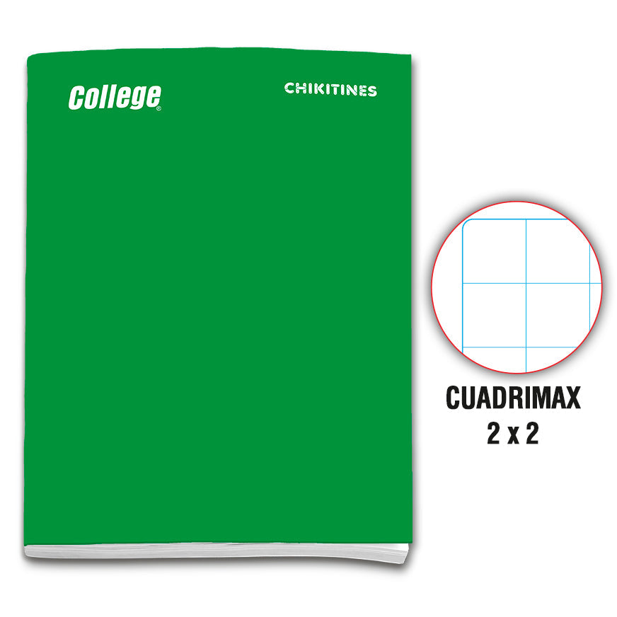 Cuaderno engrapado cuadrimax 2x2 A4x80 hojas verde Chikitines College