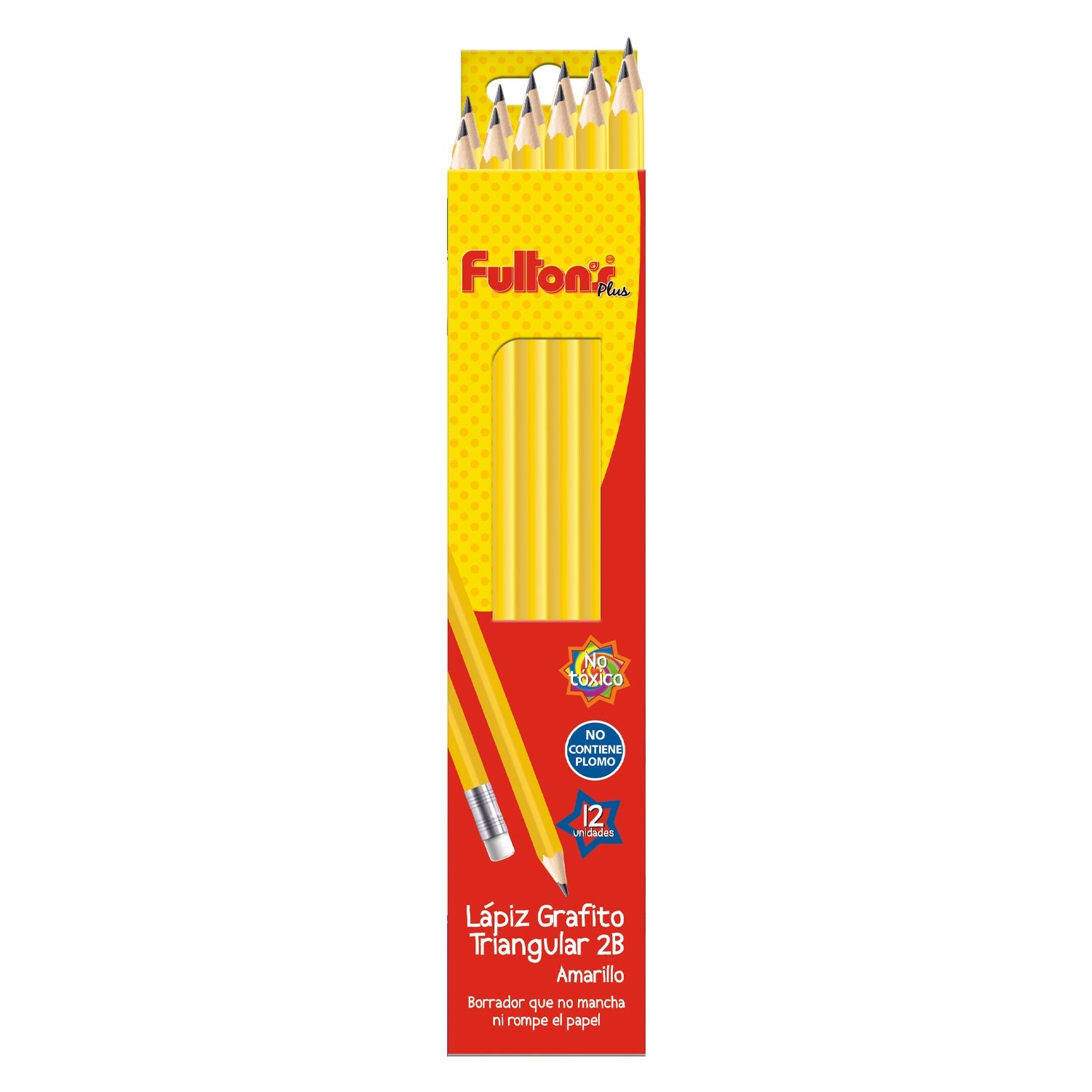 Lápiz 2B amarillo con borrador Fultons