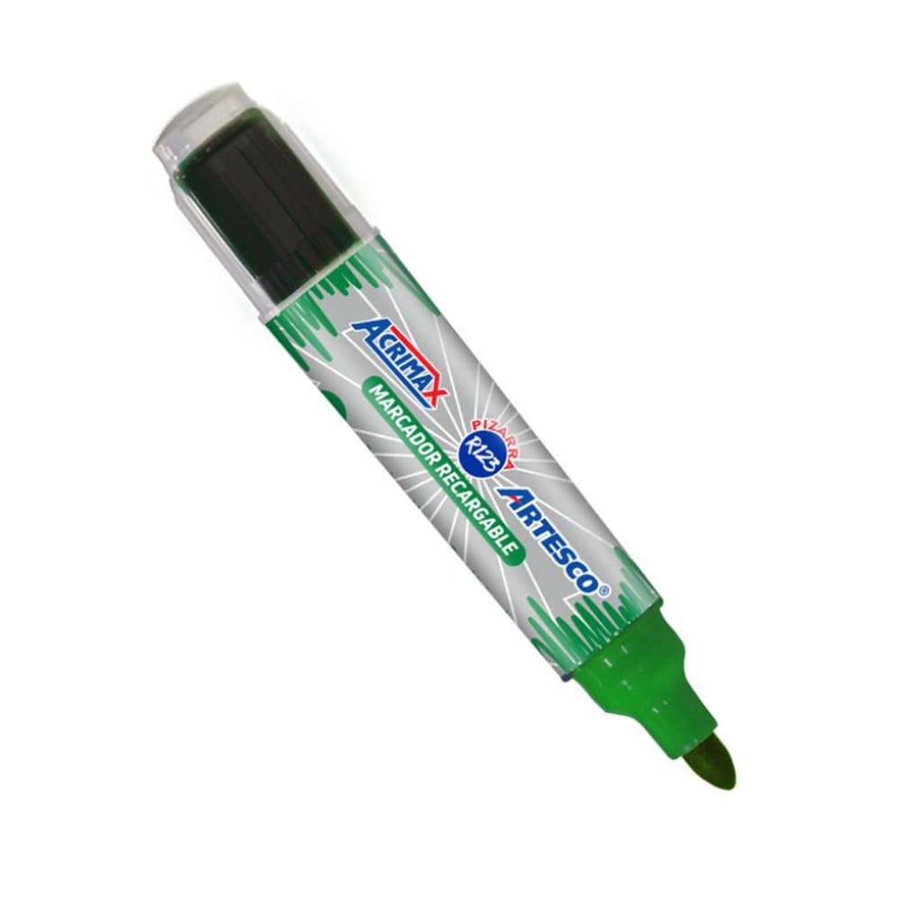 Plumon pizarra punta gruesa recargable verde R123 Artesco