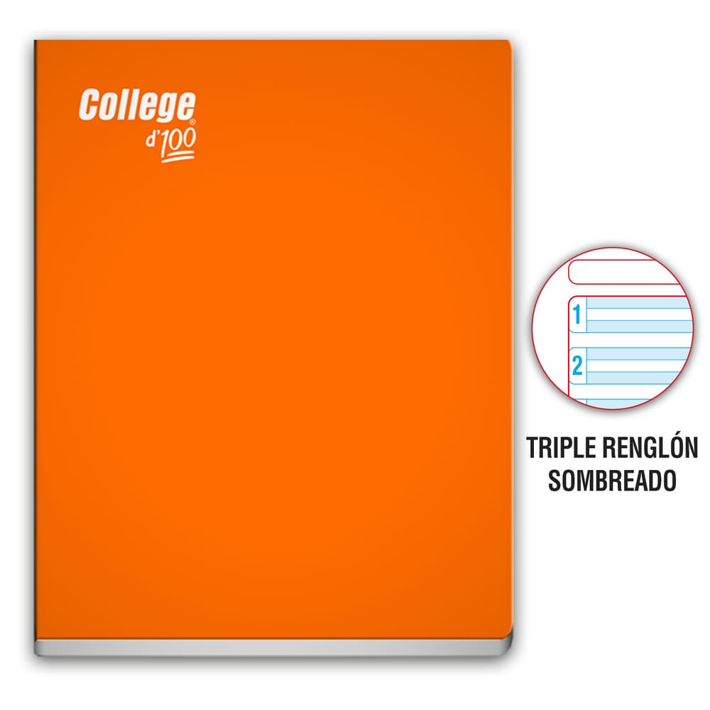 Cuaderno engrapado triple renglon A 4 100 hojas Naranja College