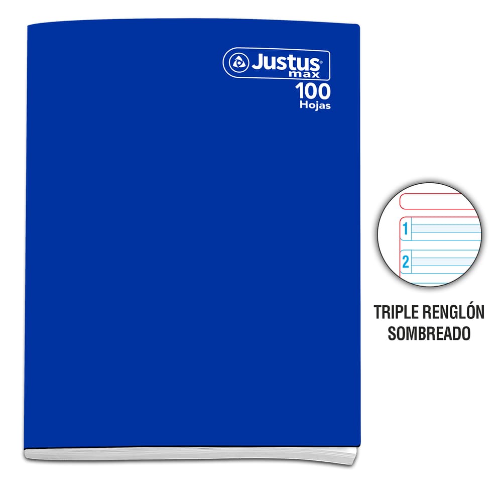 Cuaderno engrapado triple renglon A4 100 hojas con sombra Azul Justus Max