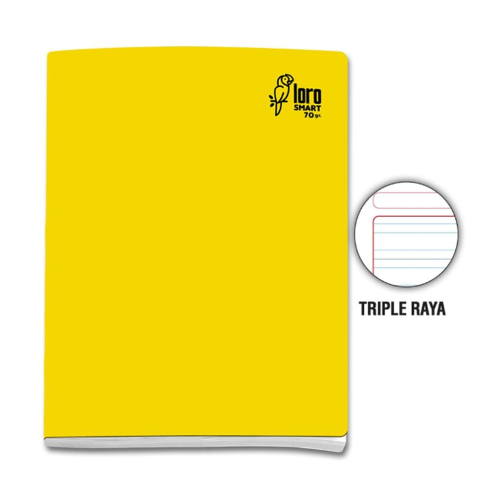Cuaderno engrapado triple raya A4 80 hojas Amarillo Loro