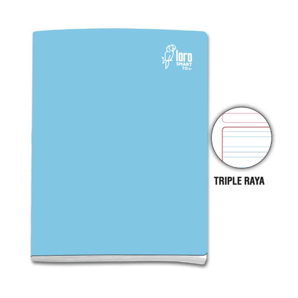 Cuaderno engrapado triple raya A4 80 hojas Celeste Loro