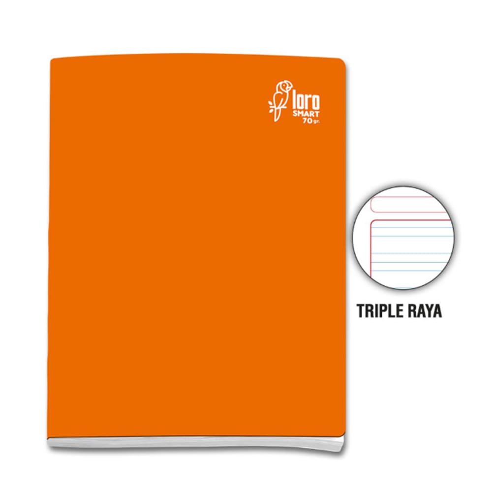 Cuaderno engrapado triple raya A4 80 hojas Naranja Loro