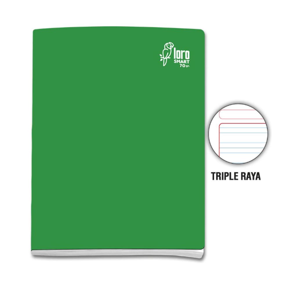 Cuaderno engrapado triple raya A4 80 hojas Verde Loro
