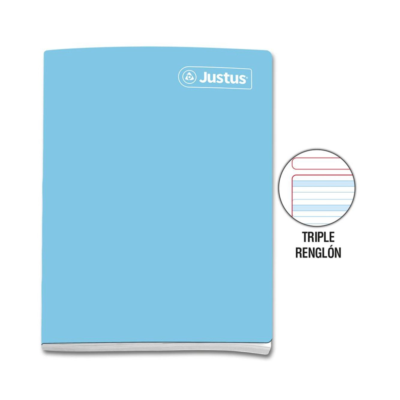 Cuaderno engrapado triple renglon A4 80 hojas celeste  con sombra Justus