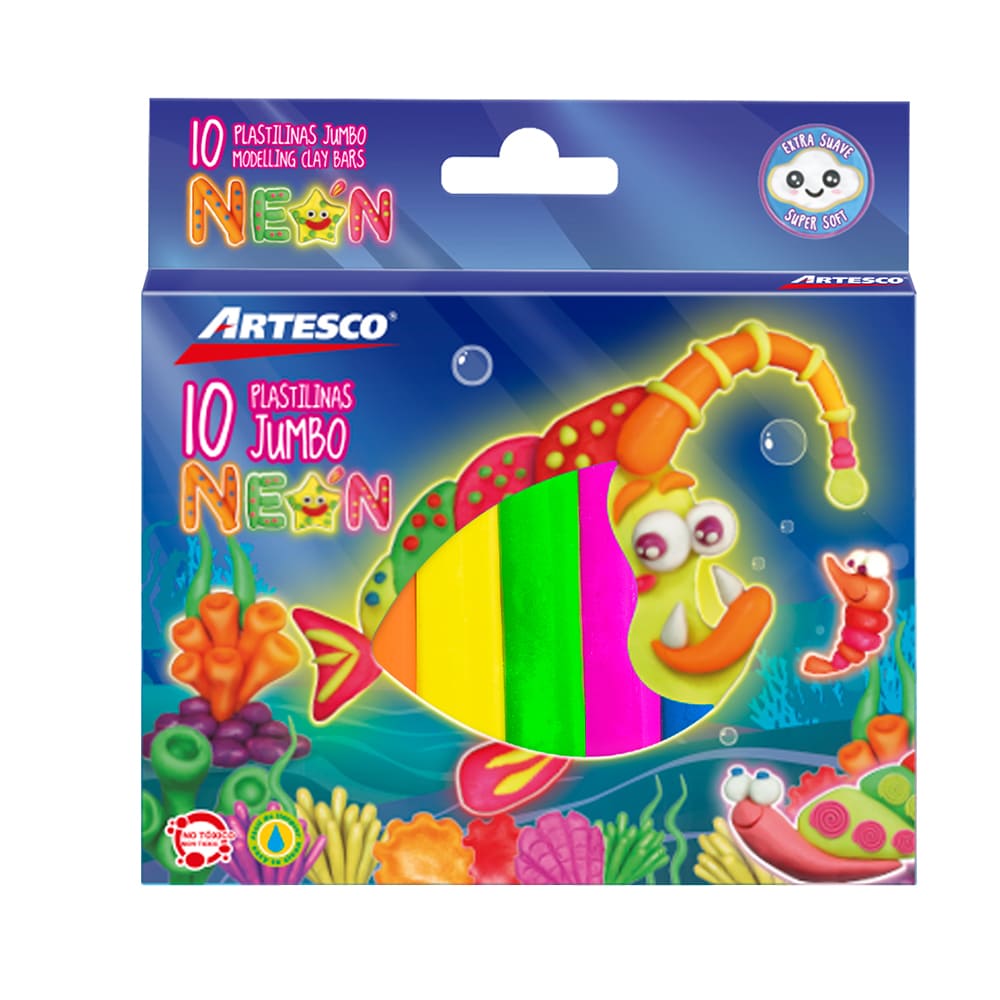 Plastilina jumbo neón x 10 unidades Artesco