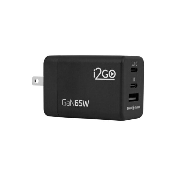 Cargador de Pared Triple GAN 65W - 2 Entrada USB-C / 1 USB-A Negro