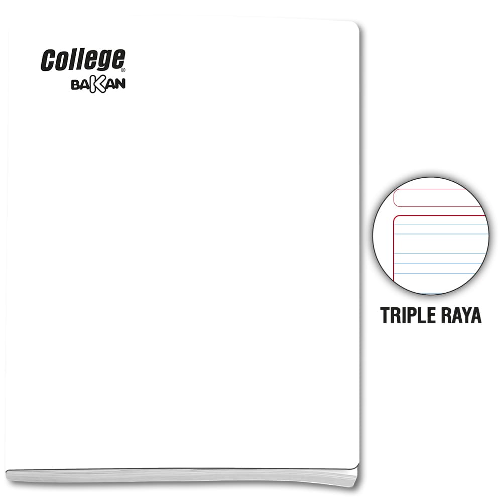 Cuaderno engrapado triple raya A4 x 80 hojas blanco Bakan College