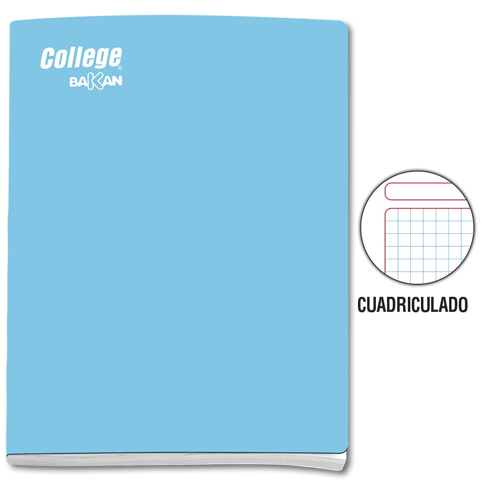 Cuaderno engrapado cuadriculado A4 x 80 hojas celeste Bakan College