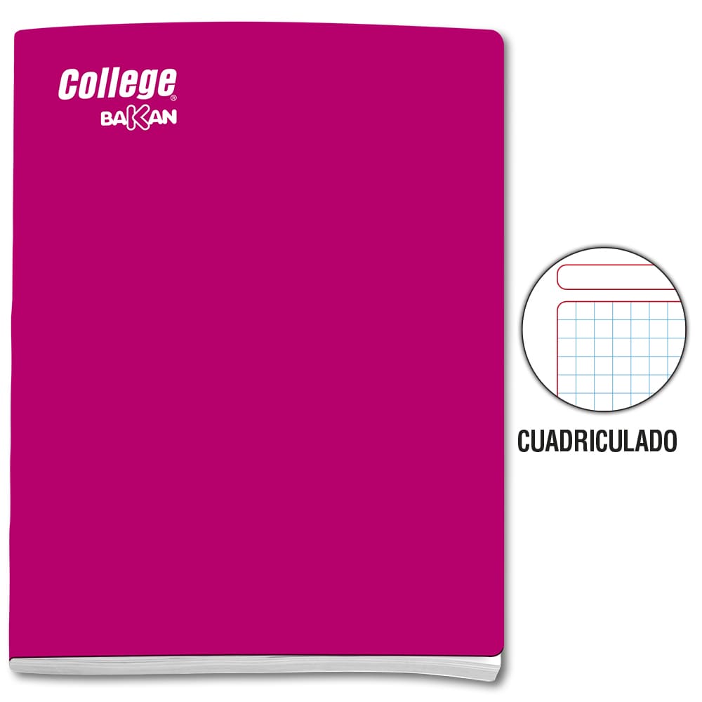 Cuaderno engrapado cuadriculado A4 x 80 hojas fucsia Bakan College