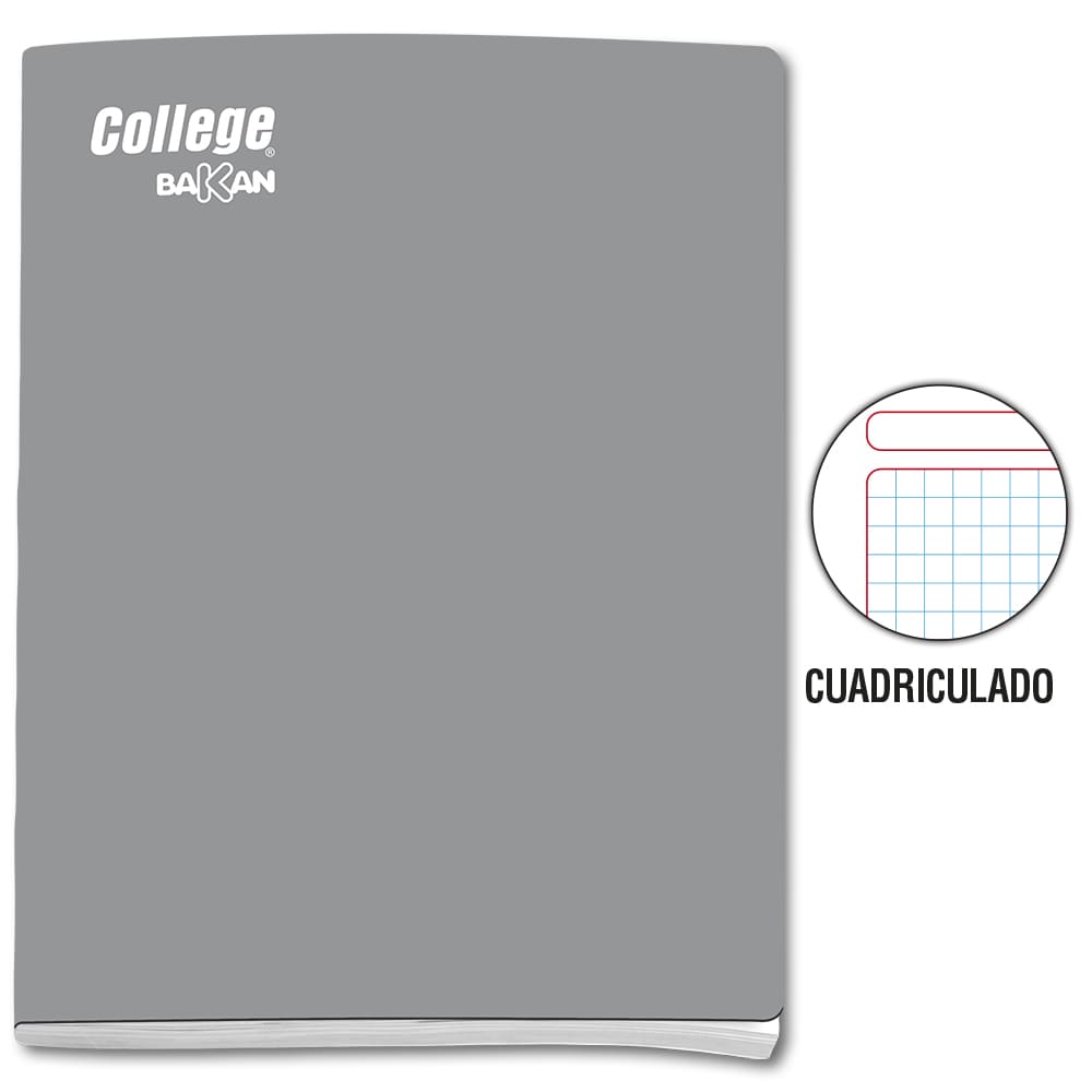 Cuaderno engrapado cuadriculado A4 x 80 hojas plomo Bakan College