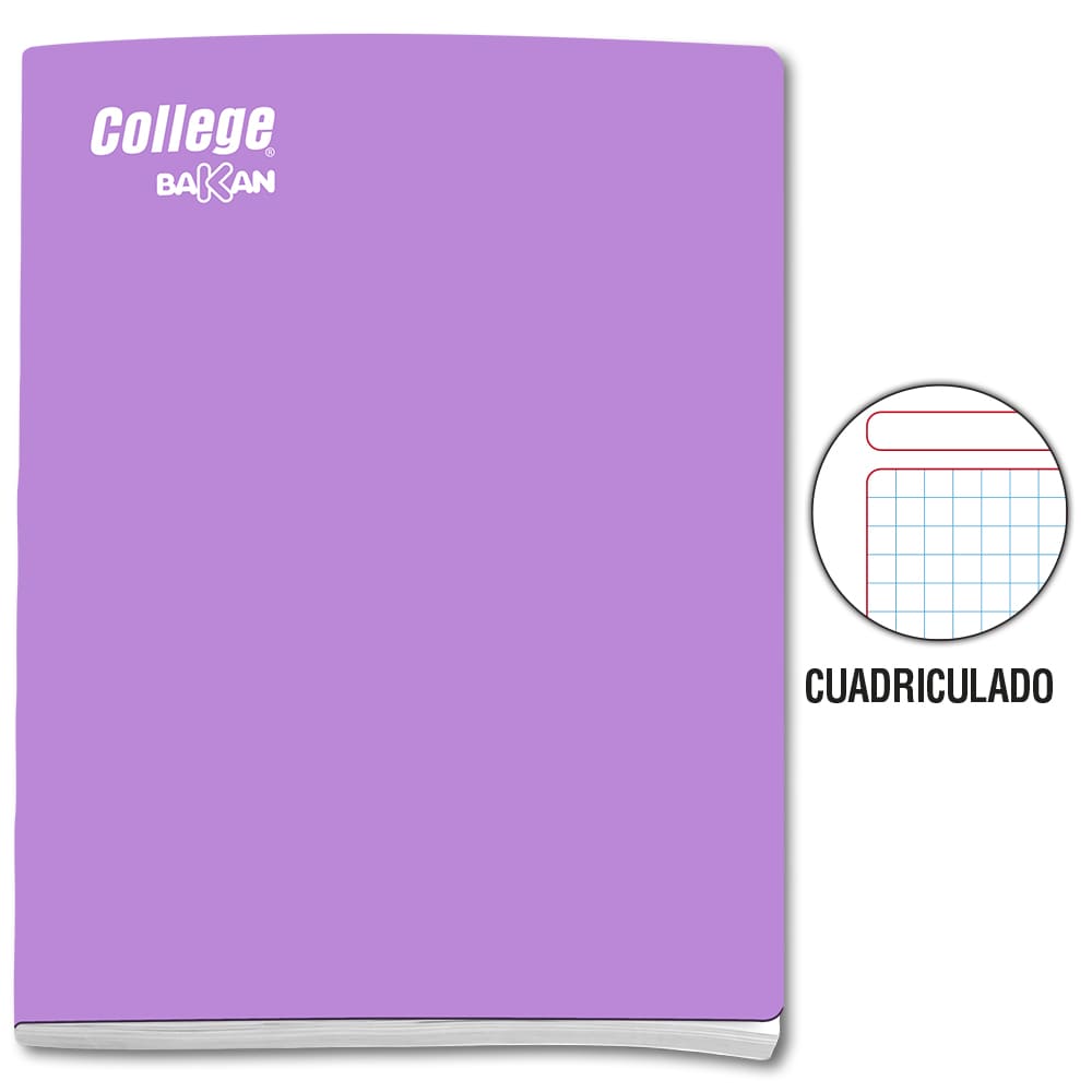 Cuaderno engrapado cuadriculado A4 x 80 hojas lila Bakan College