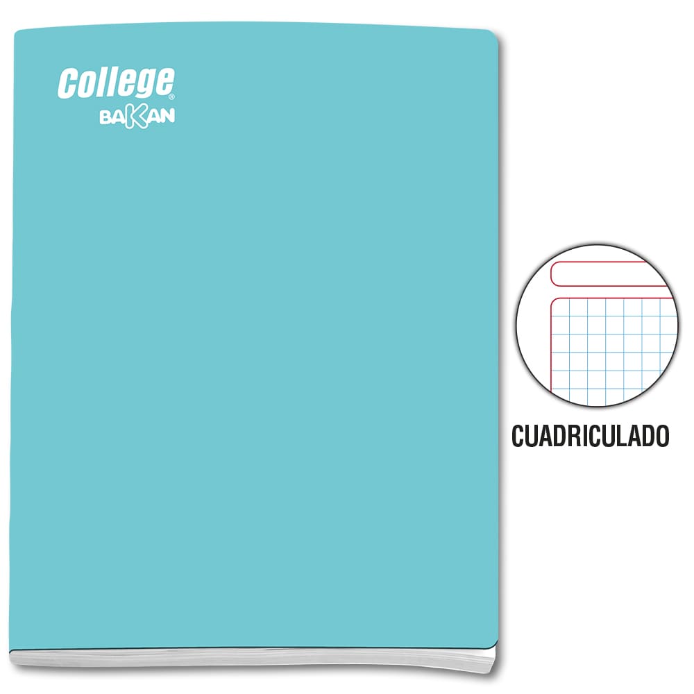 Cuaderno engrapado cuadriculado A4 x 80 hojas turquesa Bakan College