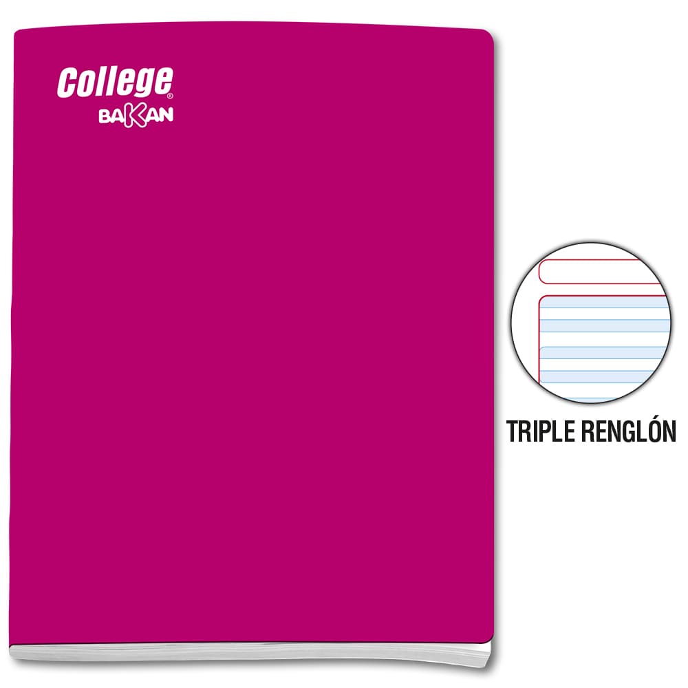 Cuaderno triple reglón fucsia A4 x 80 hojas Bakan