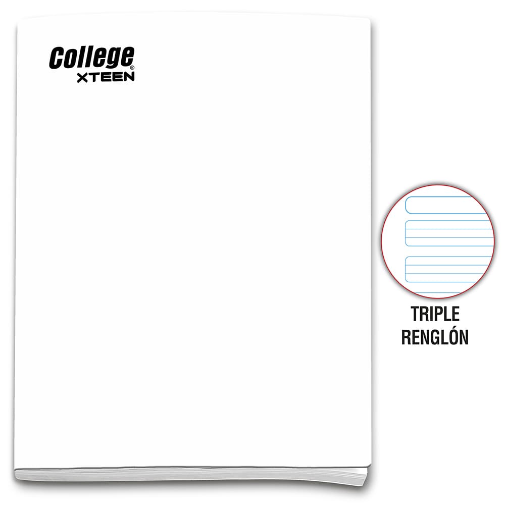 Cuaderno engrapado triple renglón A4 x 80 hojas blanco Xteen College