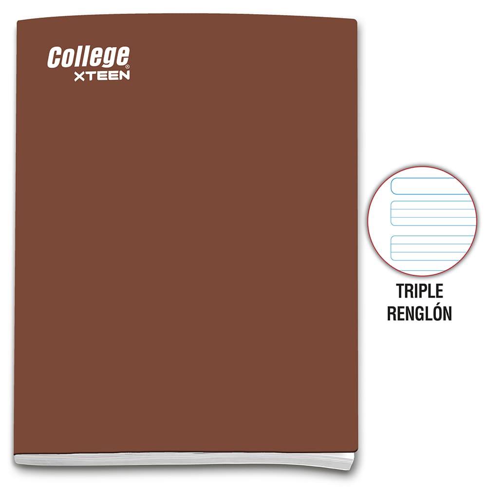 Cuaderno engrapado triple renglón A4 x 80 hojas marrón Xteen College