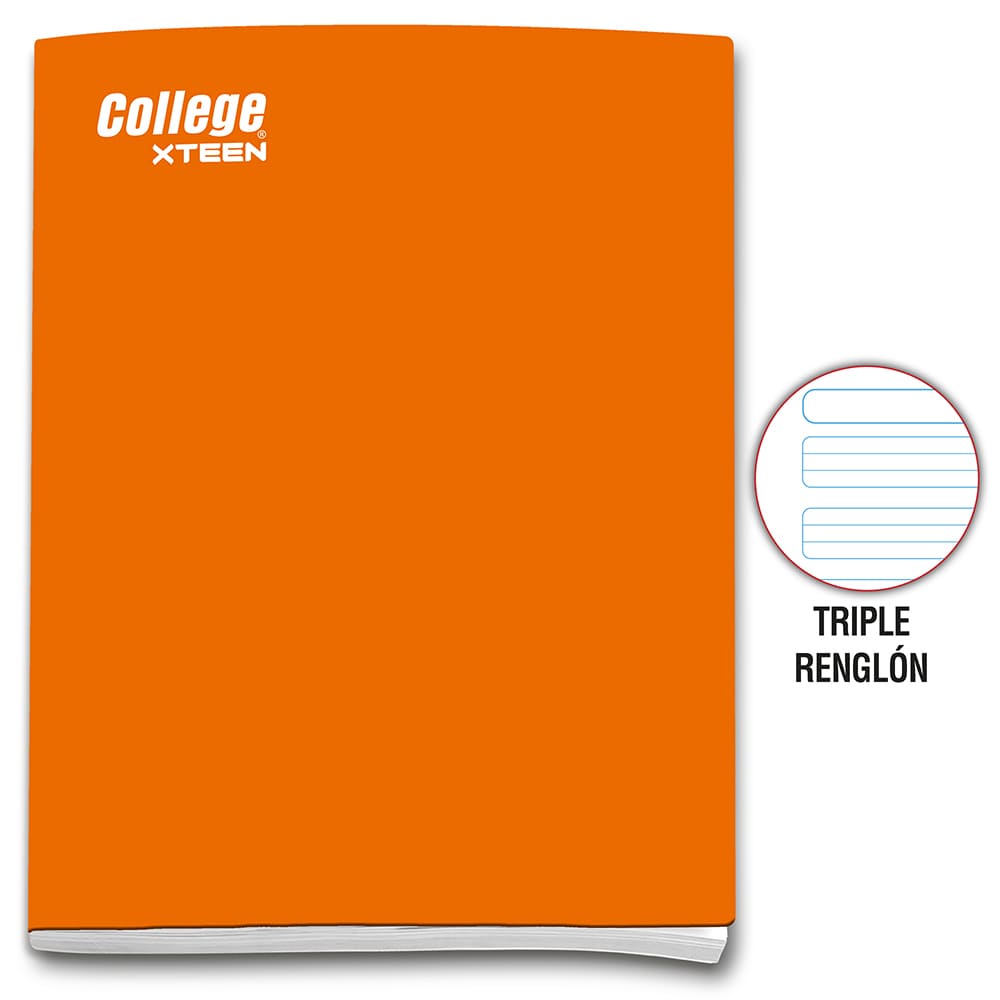 Cuaderno engrapado triple renglón A4 x 80 hojas naranja Xteen College