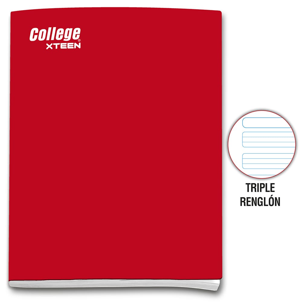 Cuaderno triple renglón A4 x 80 hojas rojo Xteen