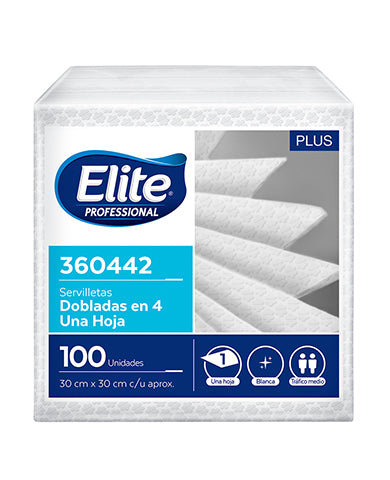 Servilleta doblada en 4 blanco x100 und 30x30cm Elite