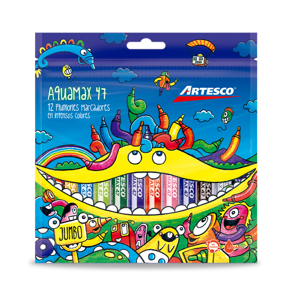 Plumones gruesos aquamax 47 estuche x 12 unidades Artesco