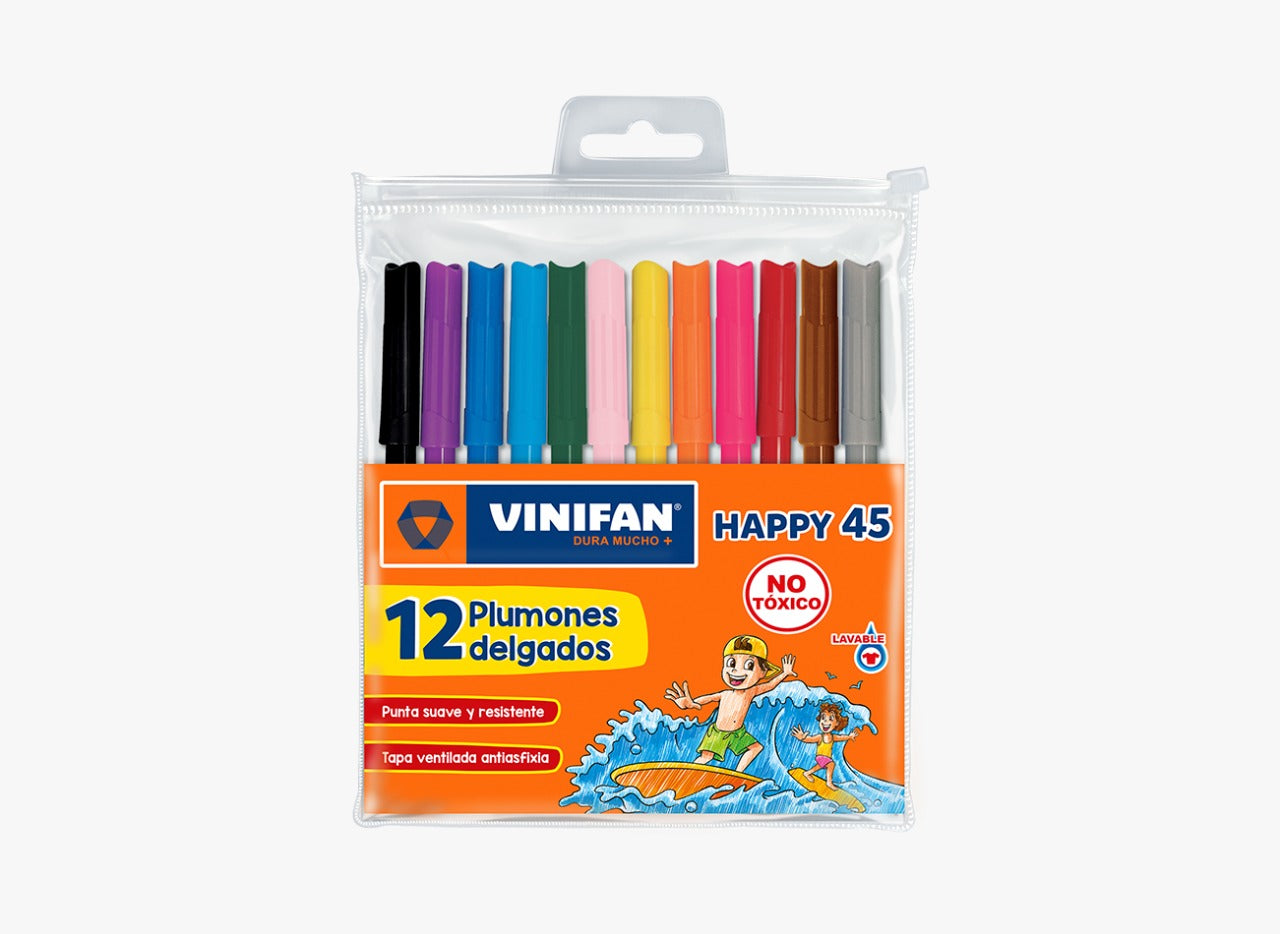 Plumones delgados happy 45 estuche x 12 unidades Vinifan