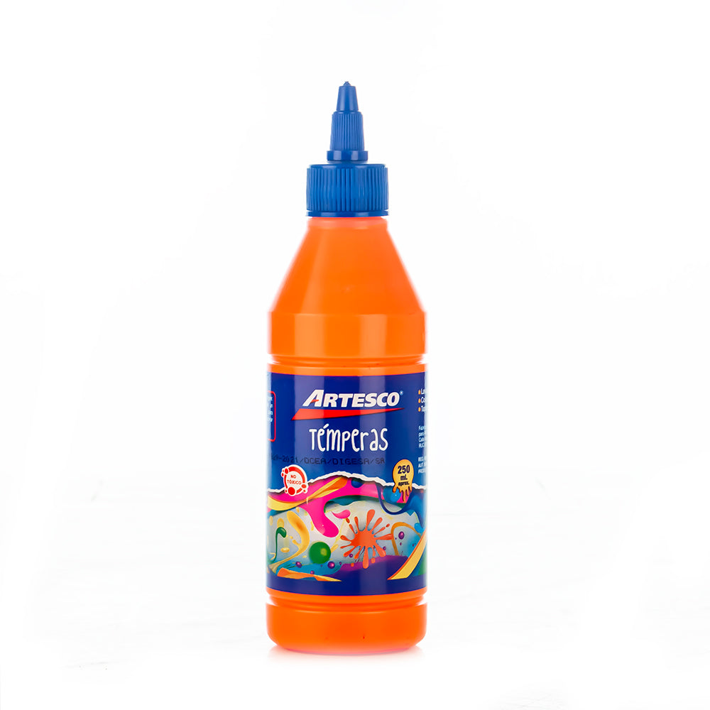 Témpera naranja neón 250 ml Artesco